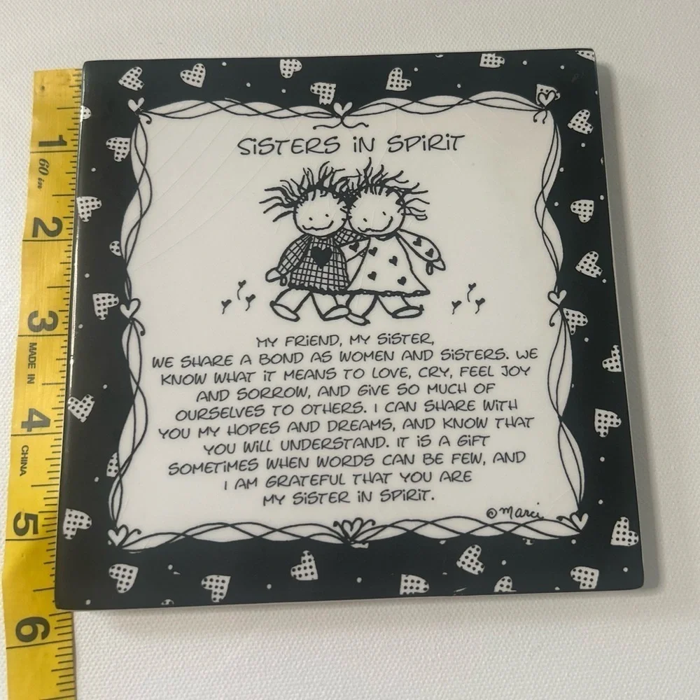 Vintage Black and White Sisters in Spirit Picture Or Plaque on Easel